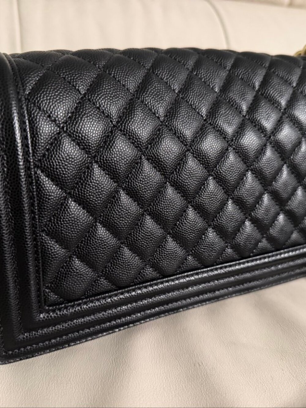 CHANEL Boy Old Medium Black Quilted Caviar Aged Gold Hardware